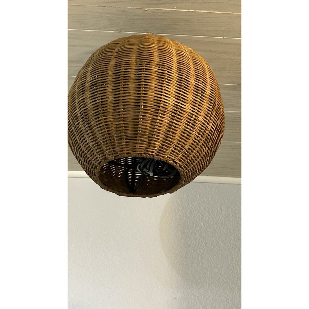 Chandelier circle Ball pendant Light hanging Natural Rattan Allen Roth 10”by 17”